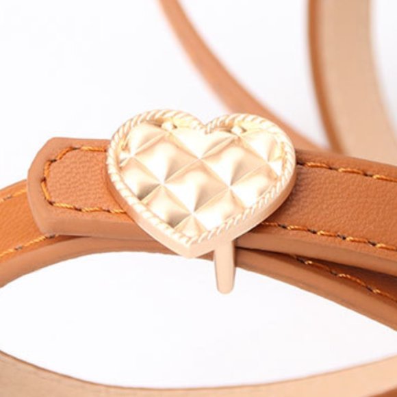 Skinny Camel Belt w/Gold Heart Buckle - Picture 3 of 12